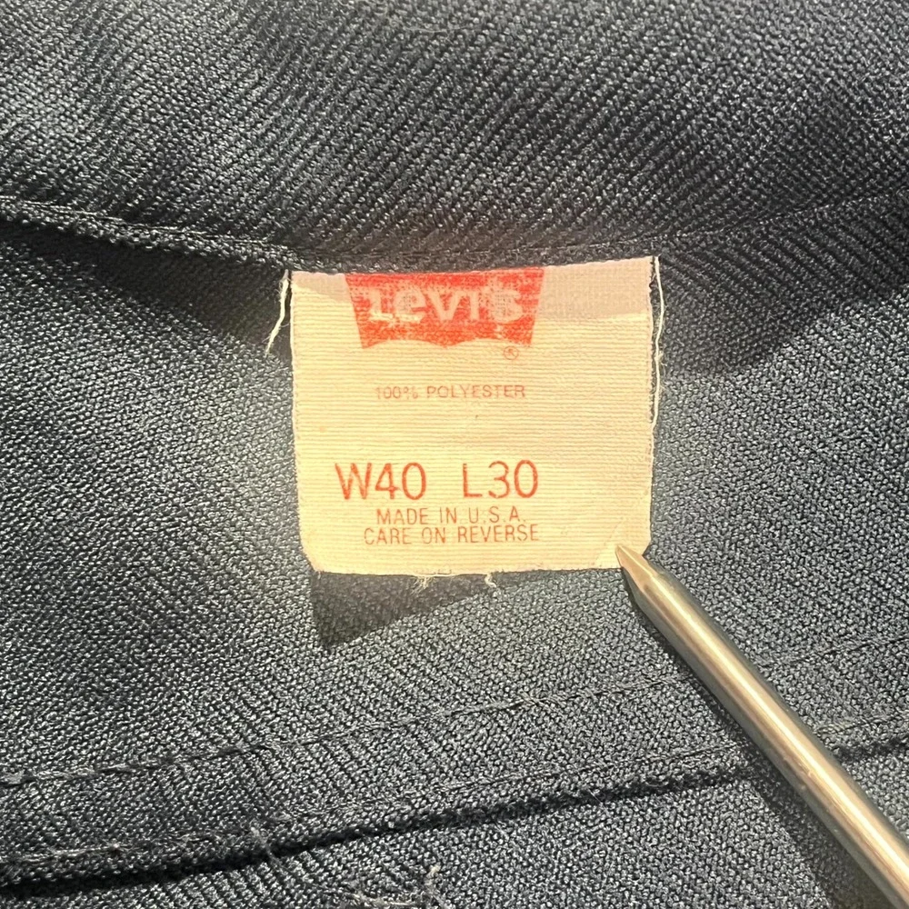 Vintage 90s Levi's Men's Dress Slacks 40x30 Navy Blue Polyester Pants Made n USA